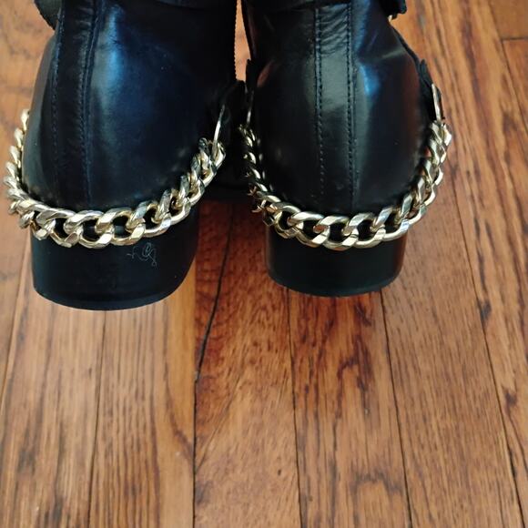 Steve Madden Black Ringo Leather Ankle Boots Size 8M Gold Braid 1in Biker Combat - Picture 6 of 17